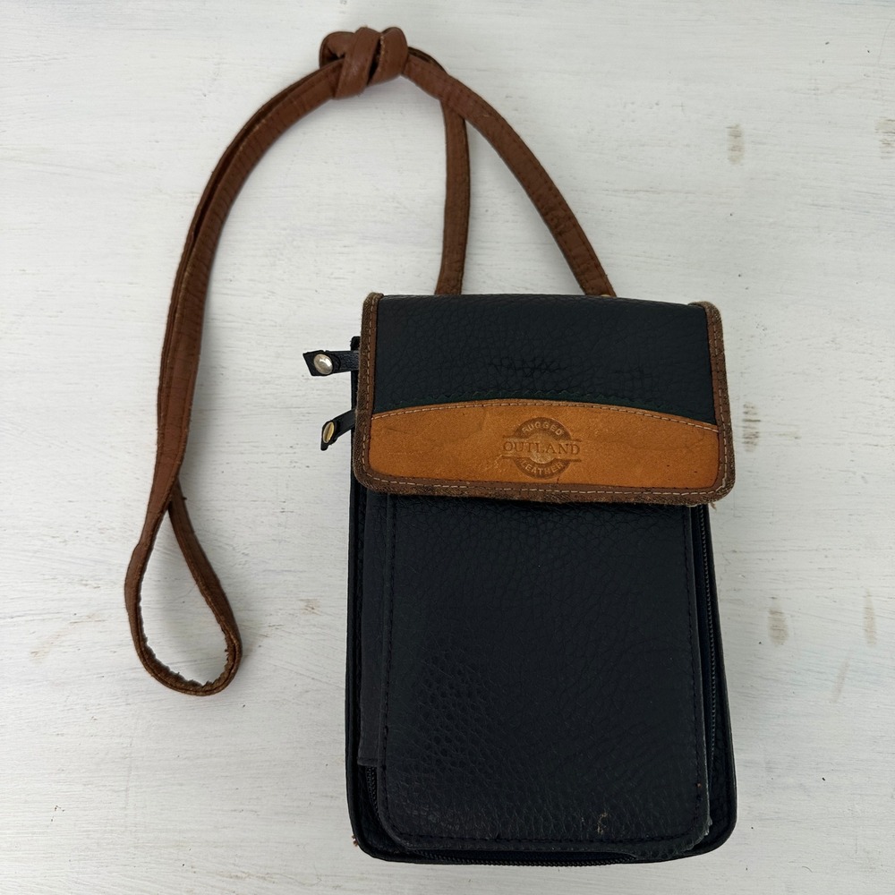 Rugged Outland Leather Crossbody Bag Unisex OS Black Brown Wallet Pouch 17461